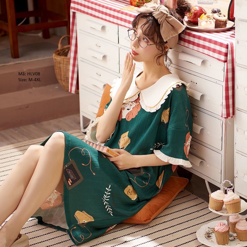 HLV08 Váy ngủ dáng suông cổ bèo