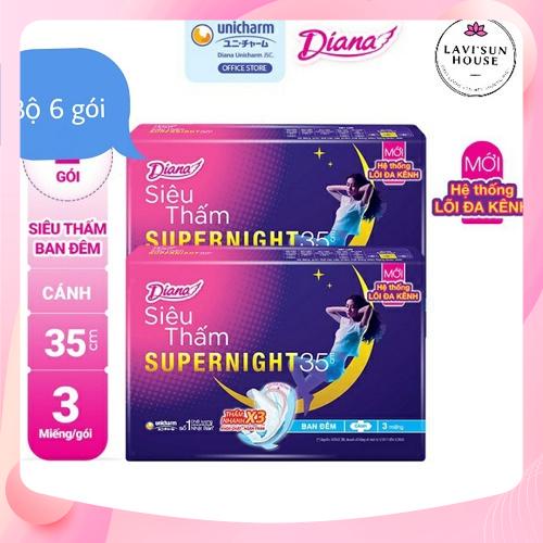 Bộ 6 gói băng vệ sinh Diana siêu thấm supernight 35cm mẫu mới 3 miếng gói,băng vệ sinh diana ban đêm 35cm 1goi 3 miếng