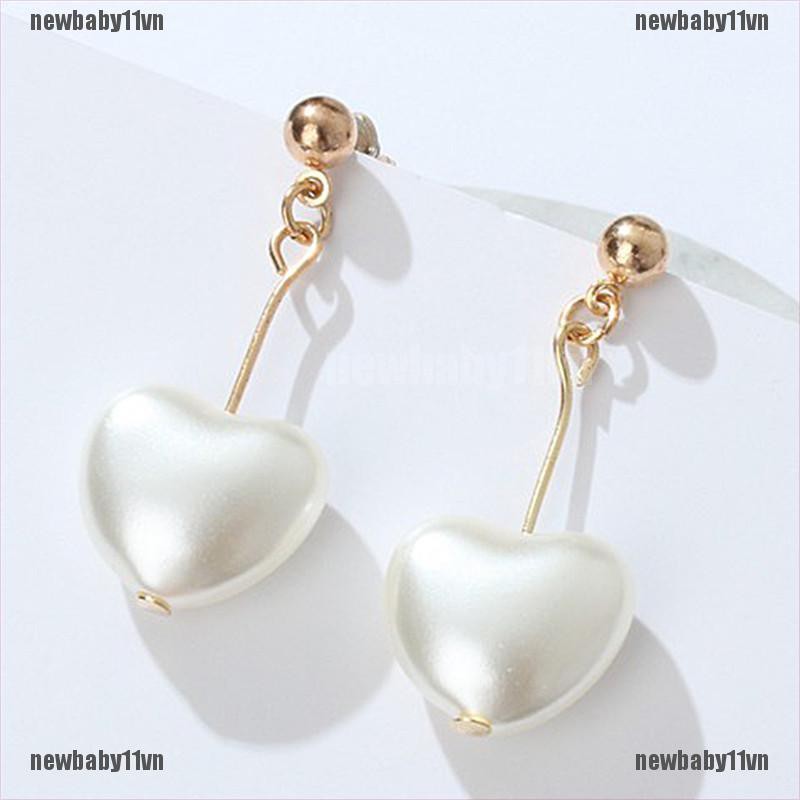 Đôi bông tai đính ngọc trai giả hình trái tim thời trang cho nữ