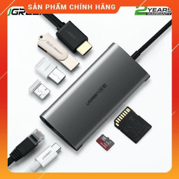 [CHÍNH HÃNG] Hub USB Type-C 8 Cổng HDMI/USB 3.0/SD/TF/LAN Gigabit (RJ45) Ugreen 50538 bảo hành 18 tháng