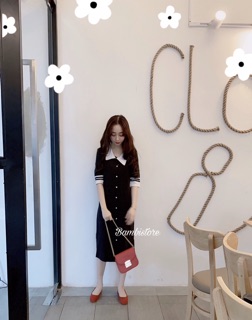 Đầm suông đen cổ bẻ