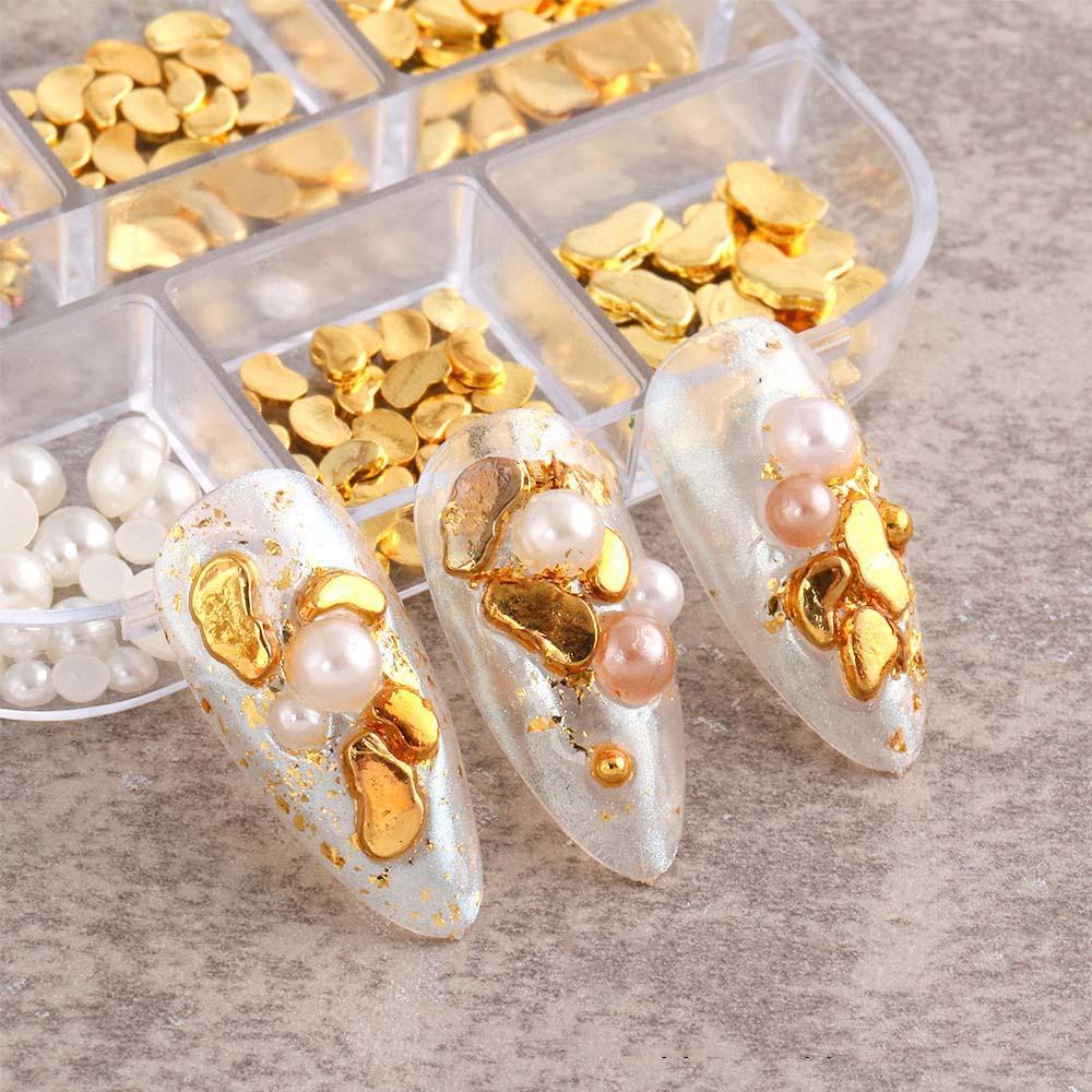 Phụ Kiện Hoa Hồng Trang Trí Móng Tay Xinh Xắn|Ngọc Trai Giả|Phụ Kiện Chuỗi Hạt Kim Loại 3D