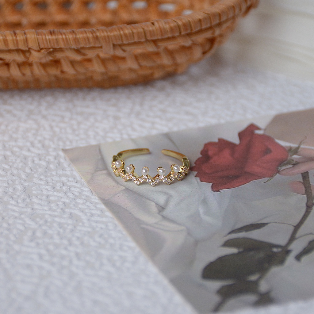 Nhẫn Đeo Tay Hình Gợn Sóng Đính Ngọc Trai Thời Trang Hàn Quốc