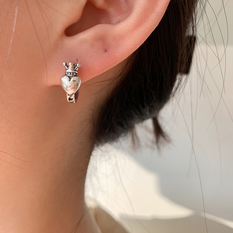 Bông tai hình trái tim, bông tai Crown, bông tai Hàn Quốc độc đáo, bông tai nữ cá tính thời trang, bông tai kim bạc hip-hop