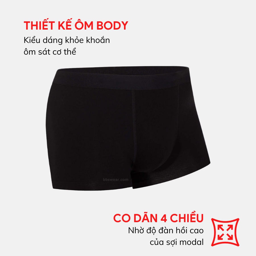 Quần lót nam co dãn Trunk Modal vải sợi gỗ sồi 100% kháng khuẩn, khử mùi, quần boxer nam BBS WEAR