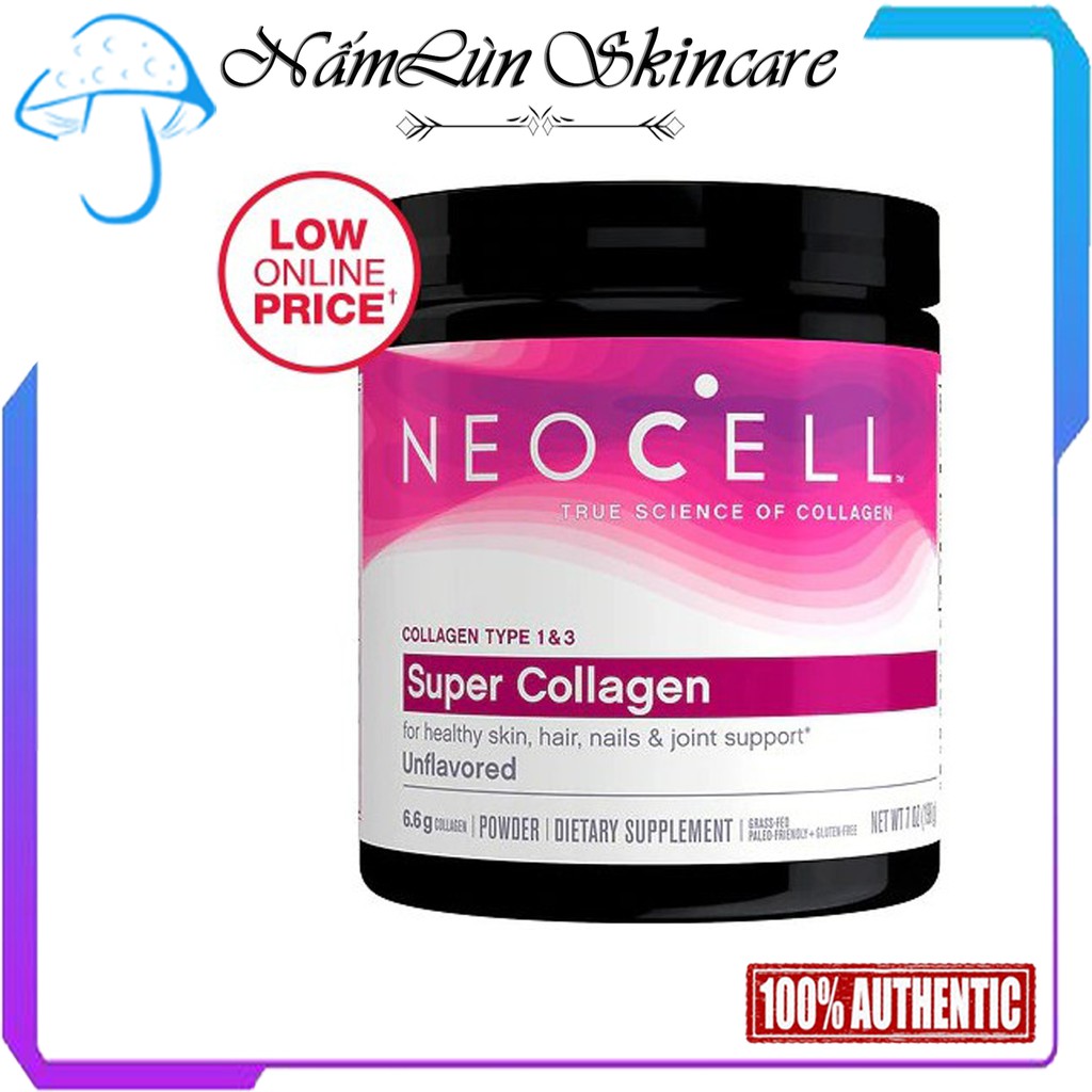 Super Collagen Powder Unflavored  Neocell Dạng Bột 6600 Mg - 198g ~ 200g [ Mẫu mới bill Mỹ ]