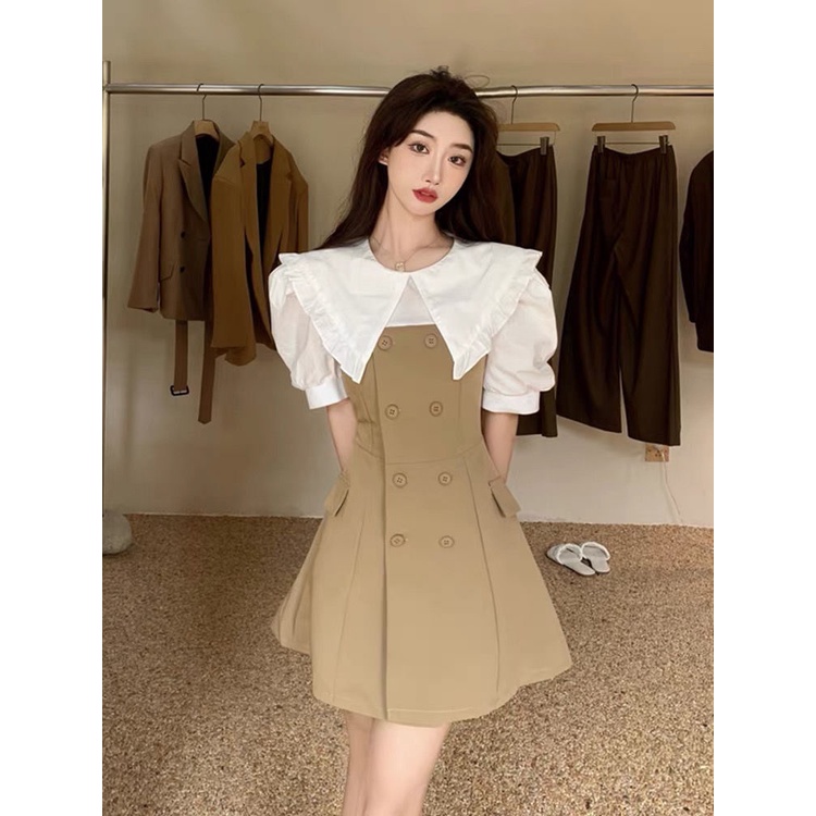 Đầm Tay Phồng Cổ Búp Bê Giả Hai Lớp Thời Trang 2022 Cho Nữ