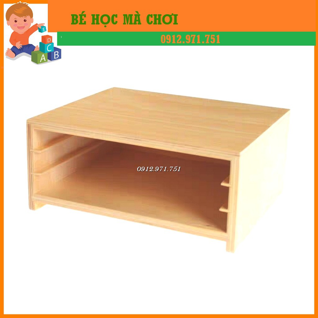 Giáo cụ Montessori - Kệ 3 tầng đựng tranh ghép sinh học