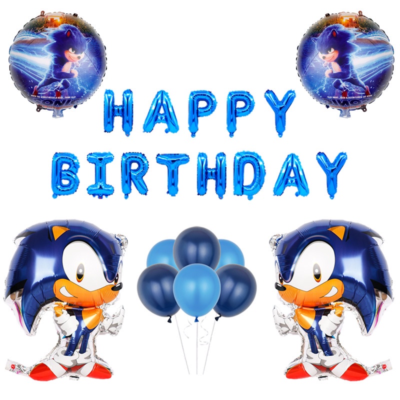 Set Bong Bóng Hình Nhím Sonic Trang Trí Tiệc Sinh Nhật