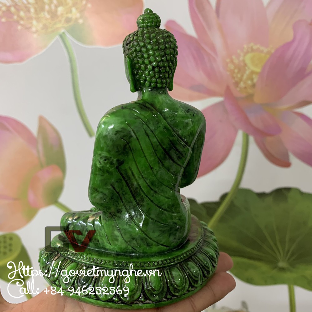 Tượng đá trang trí Tượng Phật Thích ca Thủ Ấn - Xúc Địa Ấn | Chiều cao 14cm - Màu xanh lục bích
