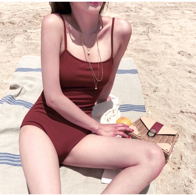 Bikini, đồ bơi nữ liền hai dây buộc lưng đỏ đô
