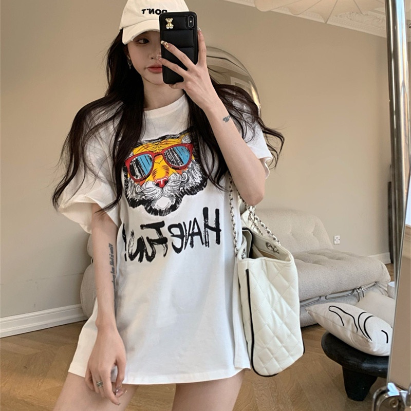 Áo Thun Tay Ngắn Dáng Rộng In Họa Tiết Dễ Thương Thời Trang Mùa Hè Cho Nữ