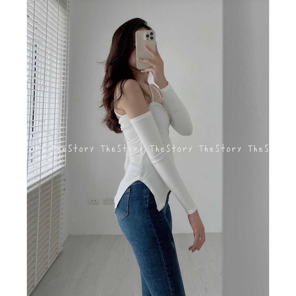 [STR] [ẢNH THẬT SHOP CHỤP] Áo vạt chéo trễ vai tay dài A2457