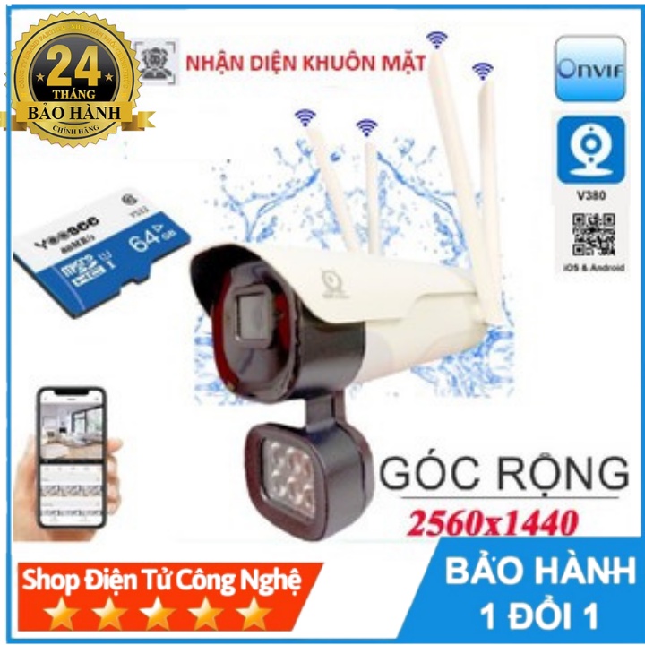 Camera wifi V380Pro V008 4 râu 5MPX ngoài trời-Nhận diện khuôn mặt- theo dõi chuyển động