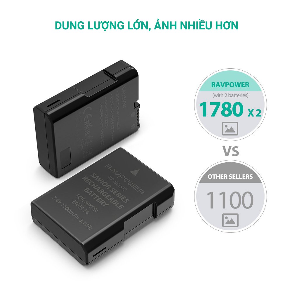 Bộ 1 pin 1 sạc đôi RavPower cho Nikon EN-EL14