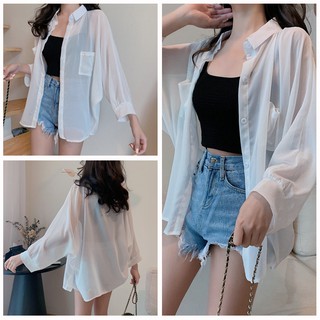 Áo khoác mỏng Sơ Mi phối túi ngực dáng Cardigan mỏng nhẹ siêu hot