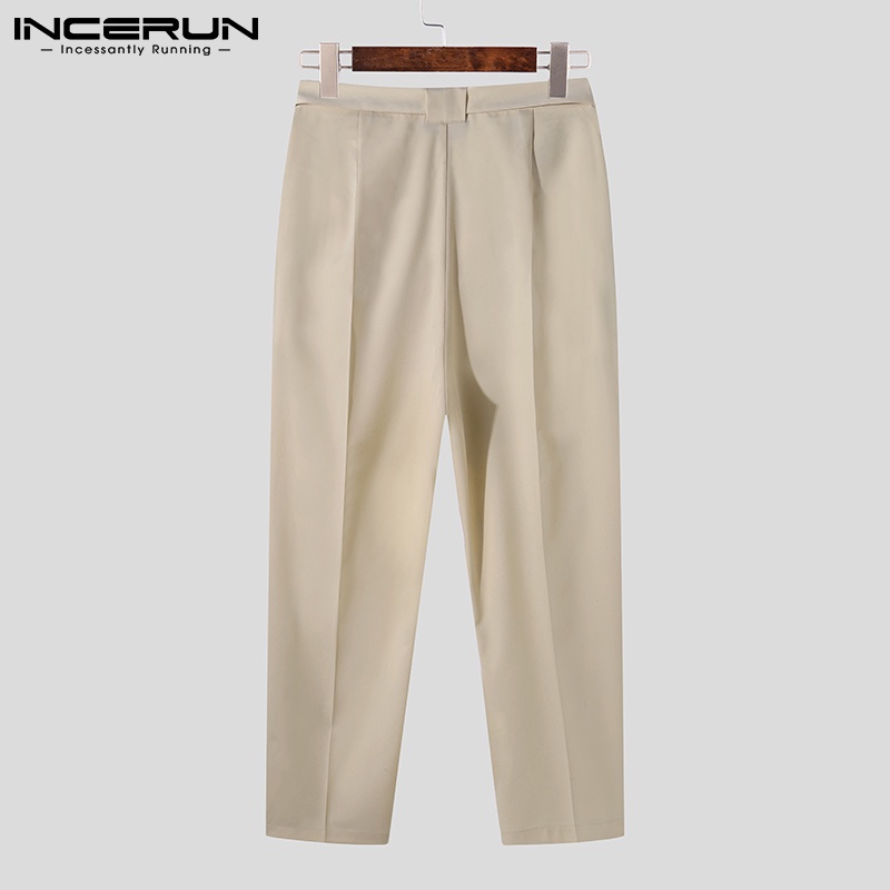 Quần dài INCERUN màu trơn kèm dây nịt thời trang Hàn Quốc cho nam