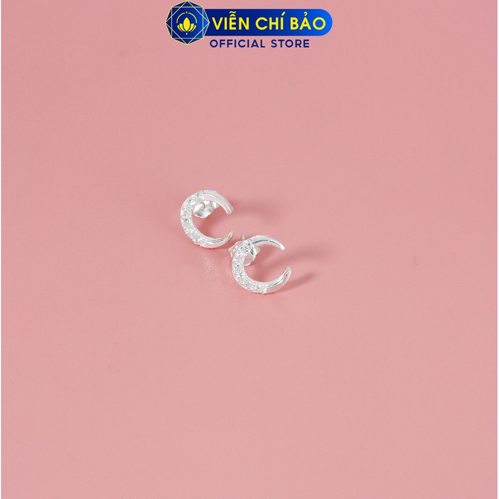 Khuyên tai mặt trăng đính đá chất liệu bạc 925 thời trang phụ kiện trang sức nữ Viễn Chí Bảo E097