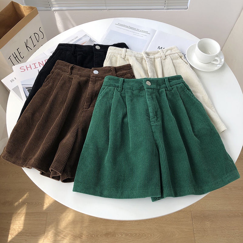 Quần Short Nhung Ống Rộng Lưng Cao Co Giãn Thời Trang Thu Đông Dành Cho Nữ