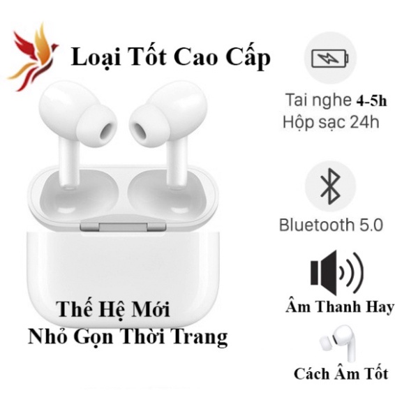 Tai nghe Bluetooth không dây nhét tai đời mới Âm thanh hay- Cảm ứng - đổi tên cao cấp