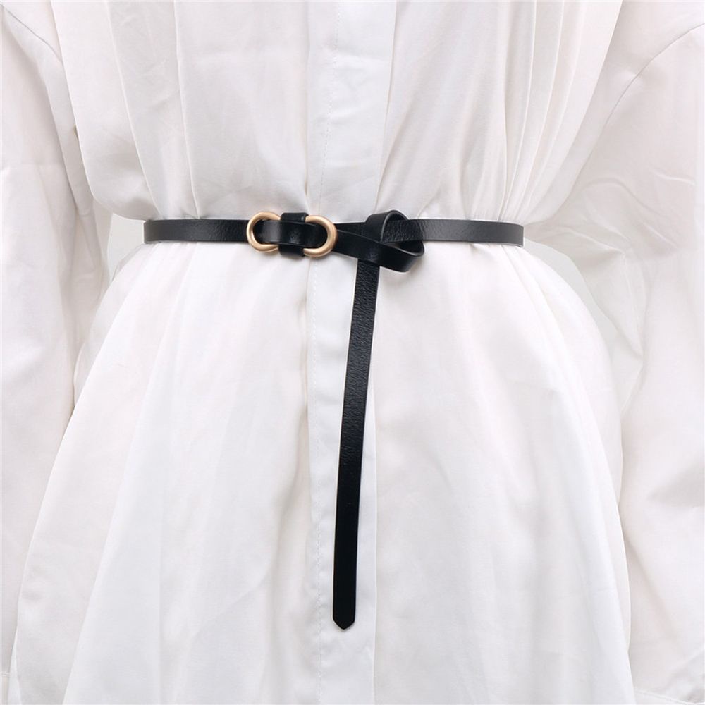 Thắt lưng da phối khóa kim loại mỏng màu trơn đơn giản dễ điều chỉnh phong cách vintage thích hợp cho đầm / quần dài nữ