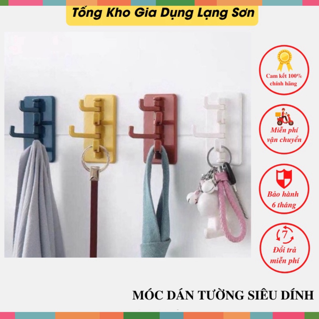 Móc dán tường - Móc treo tường mini 4 nhánh treo quần áo, khóa xe máy, đồ dùng bếp tiện lợi siêu dính, chịu lực tốt