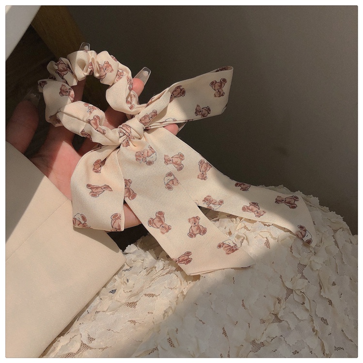 Dây buộc tóc phối nơ thắt nút họa tiết gấu Teddy dành cho nữ