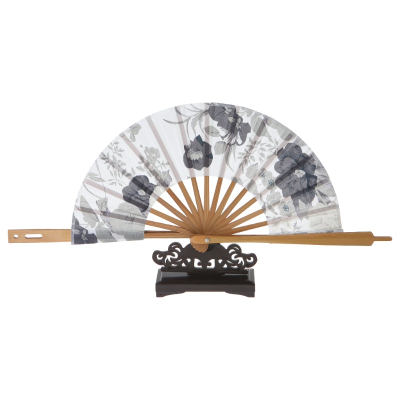 Quạt Gấp Cầm Tay Hình Tròn Họa Tiết Hoa Nhật Bản