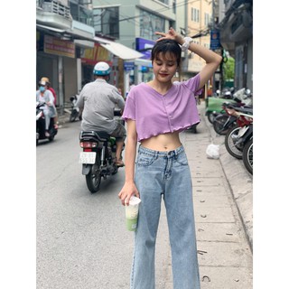 Áo croptop len gân basic ( ảnh thật/ sẵn )