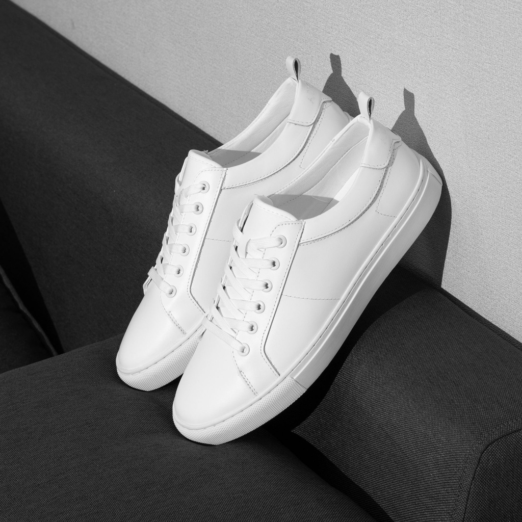 Giày thể thao trắng da bò Pure White Sneaker August chính hãng bảo hành 12 tháng