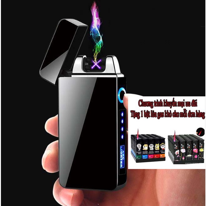 Bật -Lửa- Điện plasma Sạc USB mặt bóng màu đen B809 fullbox