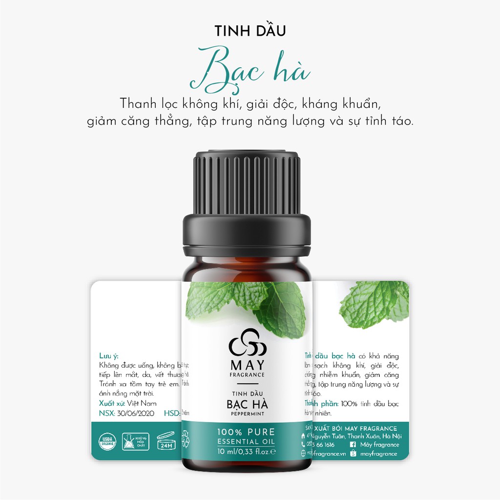 Tinh dầu Bạc Hà thiên nhiên thơm phòng May Fragrance lọ 10 ml