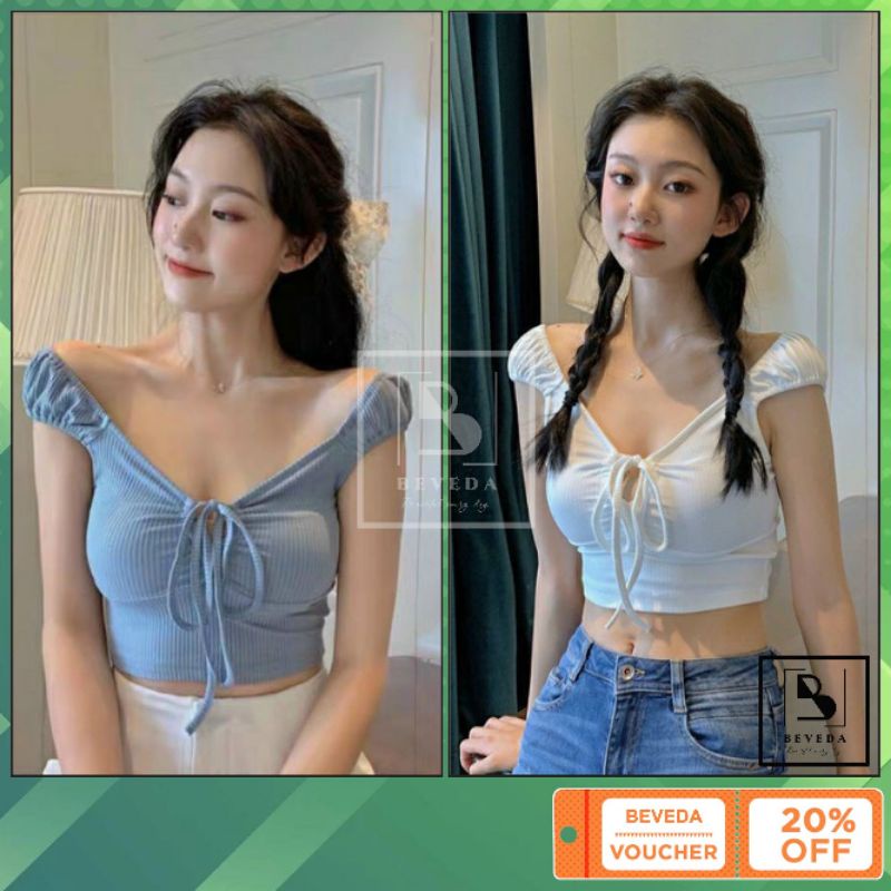 Áo Kiểu Nữ Croptop Chất Gân Cột Nơ Ngực