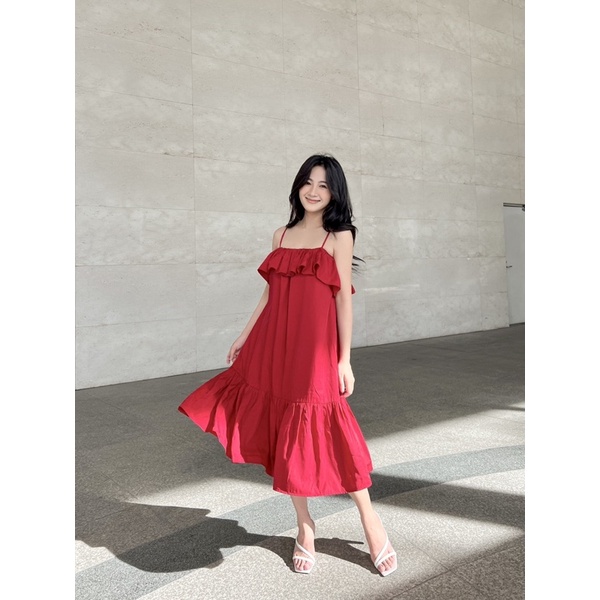 YU CHERRY | Đầm lụa dài hai dây, tà bèo phù hợp đi biển, Flying Cami Dress YD152