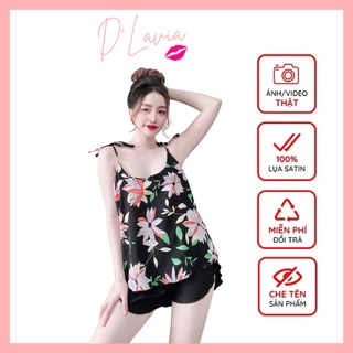 Đồ bộ mặc nhà nữ quần đùi dễ thương lụa satin cao cấp mềm mịn thoáng mát AN33 - D'Lavia