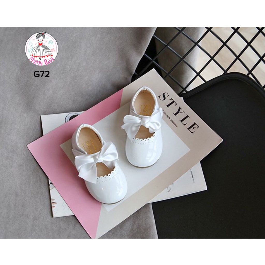 Giày búp bê da bóng trắng nơ
