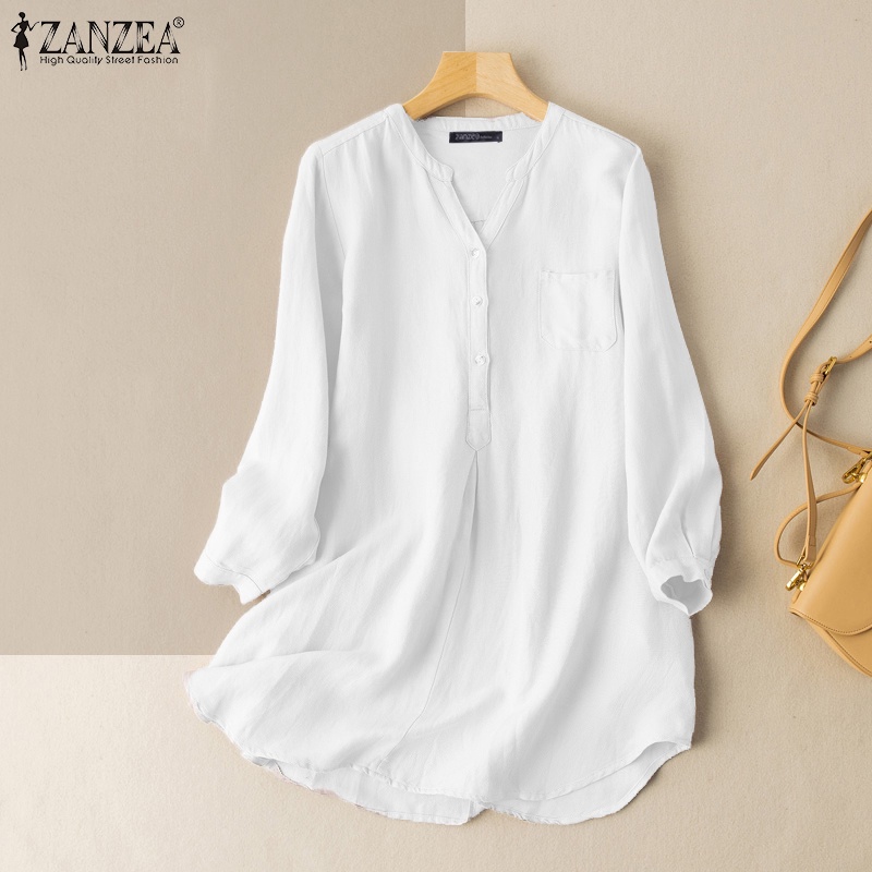 Áo sơ mi ZANZEA tay dài cổ chữ V thời trang cho nữ