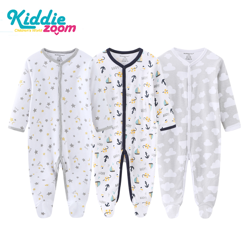 Set 3 áo liền quần tay dài vải cotton thời trang xuân thu 2021 cho bé 0-12 tháng tuổi