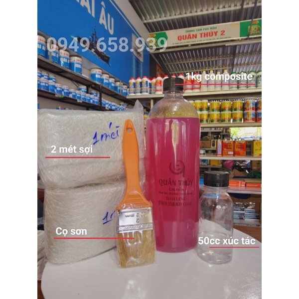 1Kg nhựa composite, 2 mét sợi thủy tinh bao gồm chất xúc tác, cọ quét