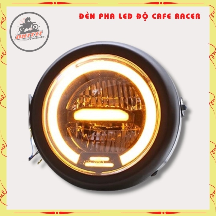 Đèn pha led cao cấp , đèn led pha độ xe máy CAFE RACER gáo sắt sơn đen mặt kính trong suốt