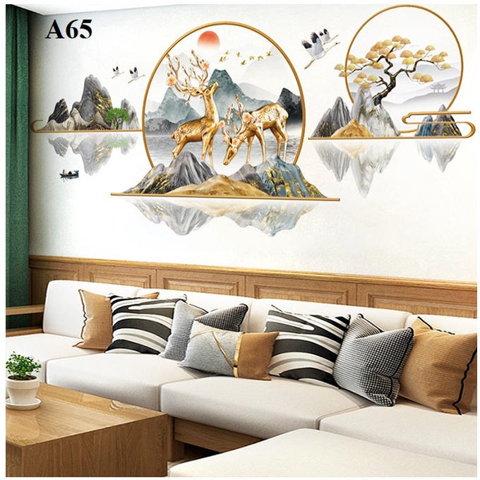 Decal dán tường Đôi hươu vàng A65 - Decal dán tường Hàn Quốc