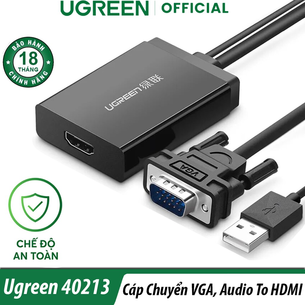 Cáp Chuyển VGA Sang HDMI Kèm Audio Ugreen 40213 Chính Hãng