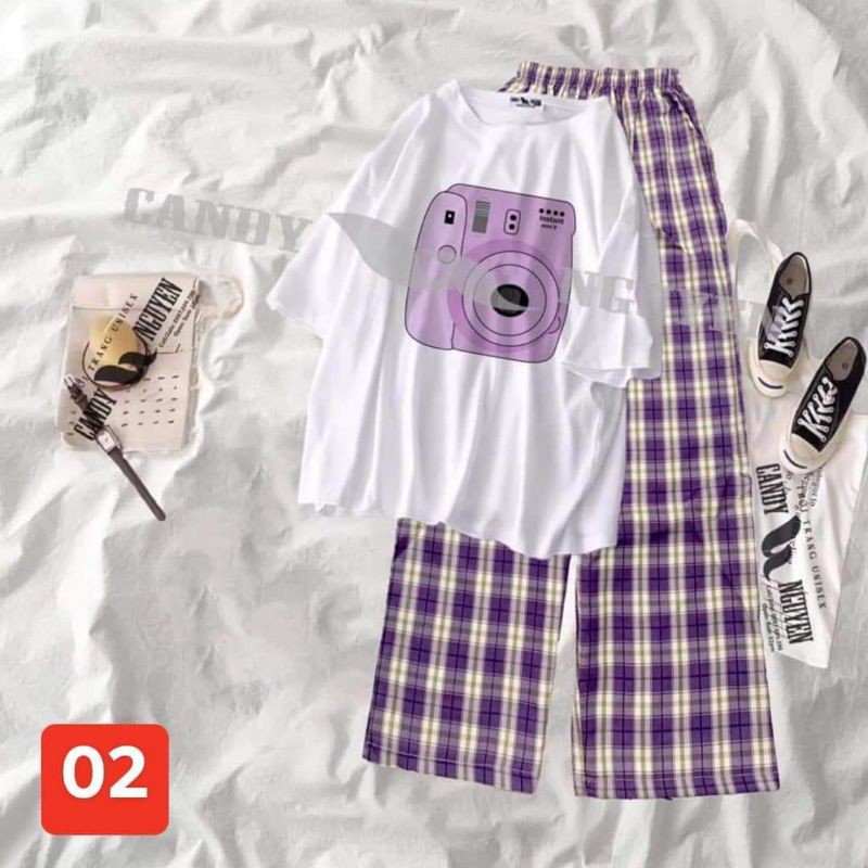 [Mã FAMAYWA2 giảm 10K đơn 50K] [RẺ VÔ ĐỊCH] Sét Áo Thun Tay Lỡ + Quần Caro Ống Rộng | BigBuy360 - bigbuy360.vn