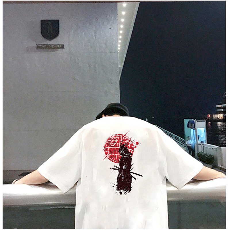 Áo phông unisex tay lỡ form rộng nam nữ họa tiết samurai vải dày mịn 2021T3175
