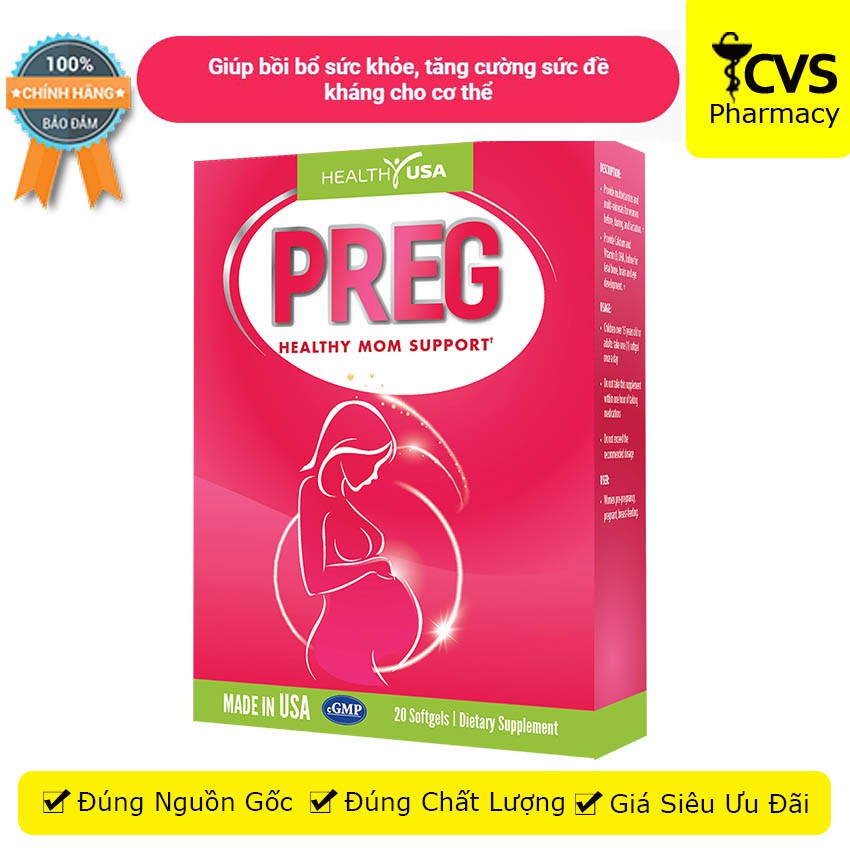 PREG (Healthy Mom Support) - Viên uống bồi bổ thai kỳ, bổ sung DHA, vitamin cần thiết cho mẹ - cvspharmacy