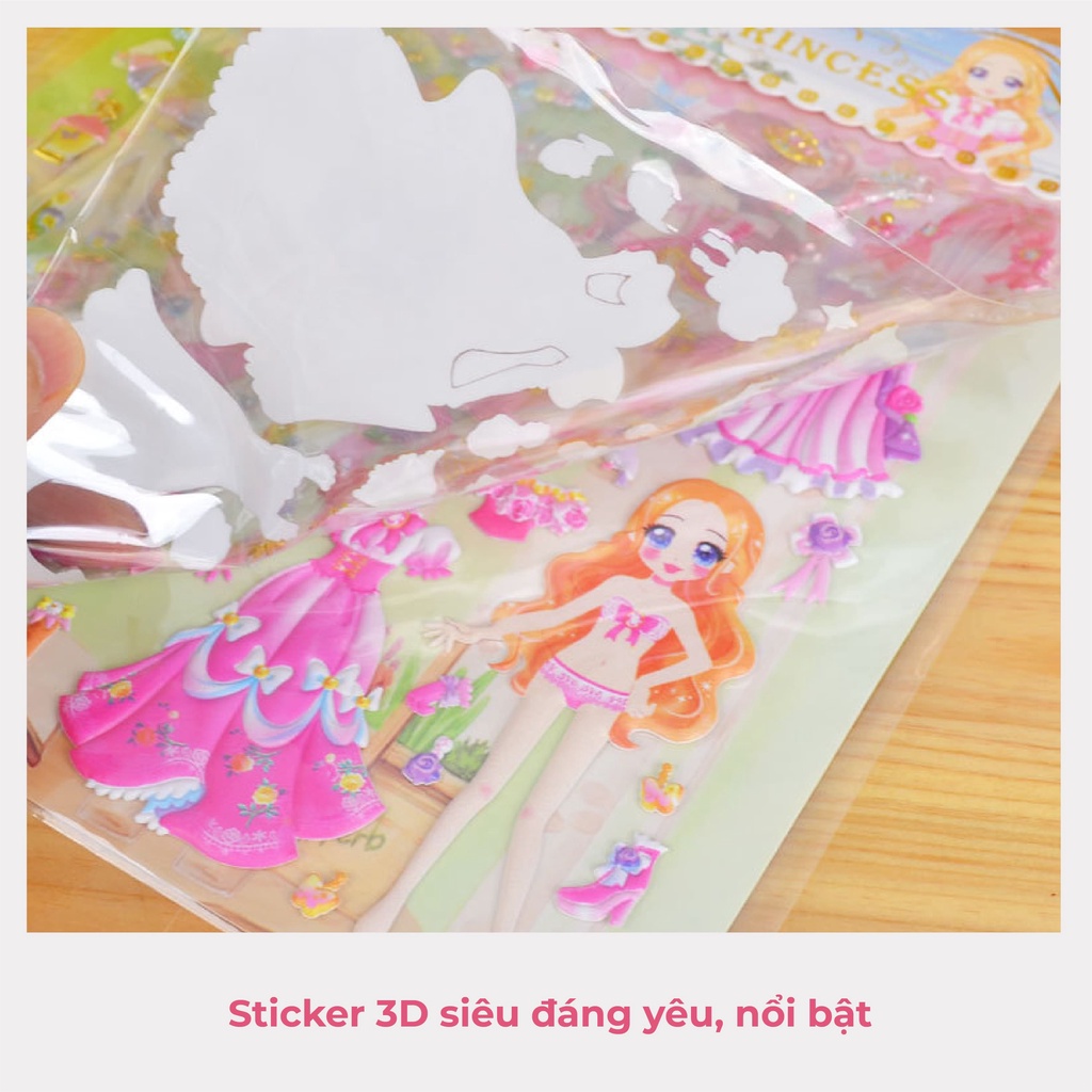 Set sticker hình dán công chúa fesson, Sticker cute 3d cho bé phối đồ và phụ kiện thời trang công chúa