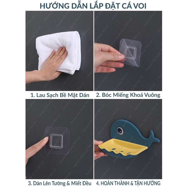 Khay Xà Phòng Treo Tường Cá Voi 2 Lớp Đựng Xà Bông Có Lỗ Thoát Nước Kèm Miếng Dán Siêu Dính