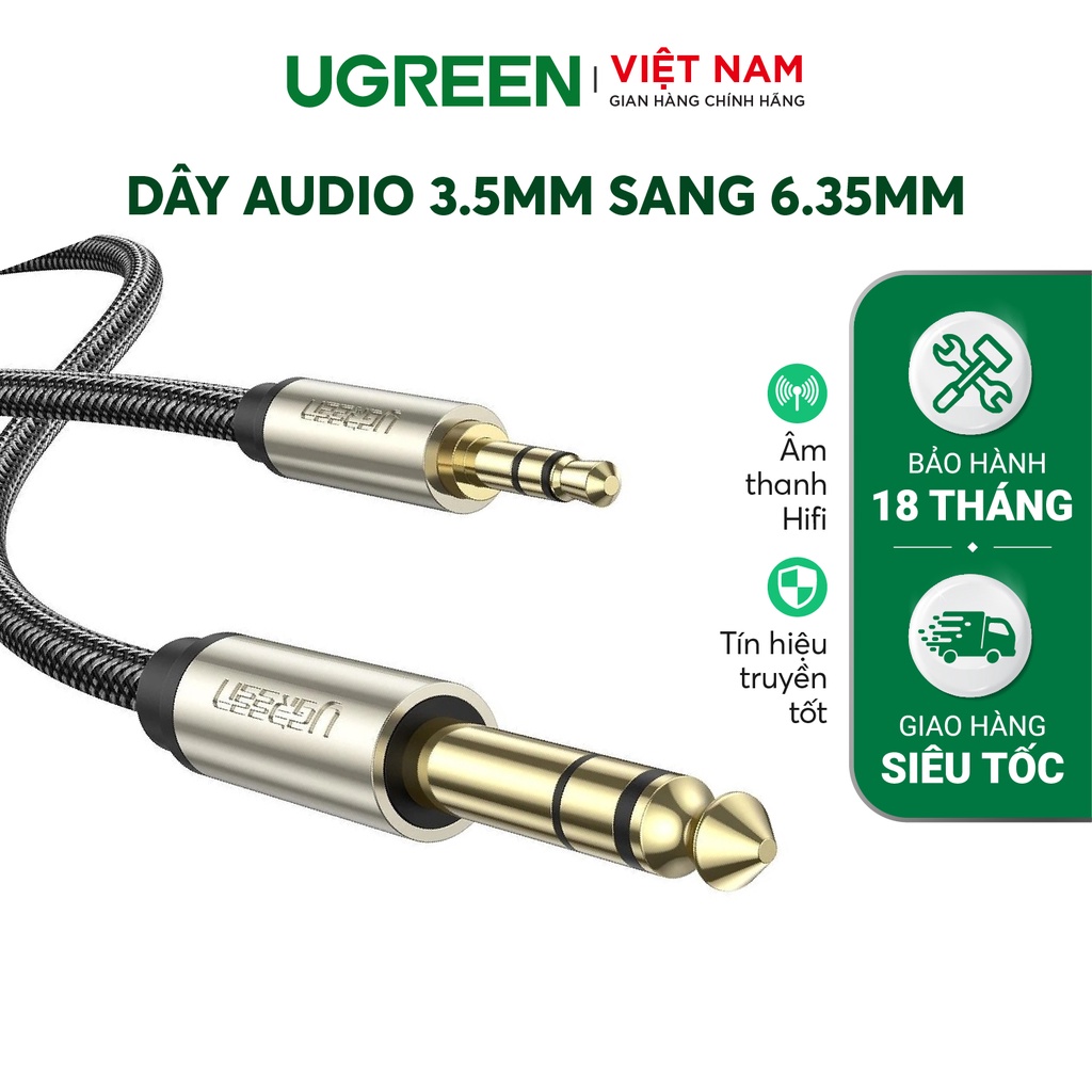 Cáp chuyển đổi âm thanh 3.5mm đầu đực sang 6.35mm đầu đực UGREEN AV127