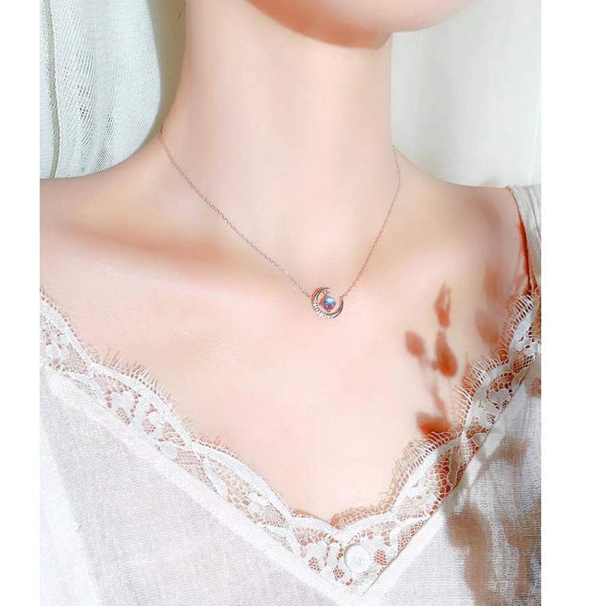 Dây chuyền bạc ý 925 mặt trăng  vòng cổ nữ đá xanh