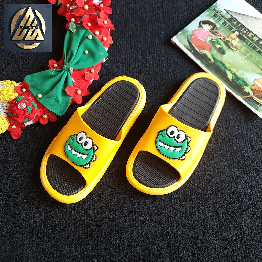 Dép nữ quai ngang in hình khủng long, dép DION cực mềm cực êm siêu cute D7718